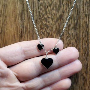 16 Inch 925 Sterling Silver Resin Black Hearts Necklace